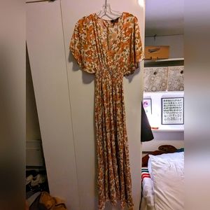 Floral Orange Floor Length Dress